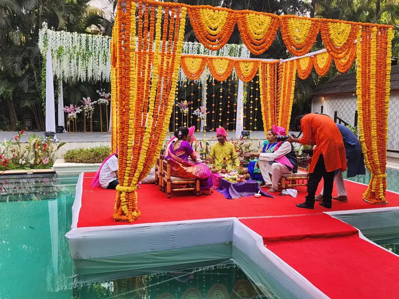 Wedding rituals in progress on the floating mandap at Exotica, Thane